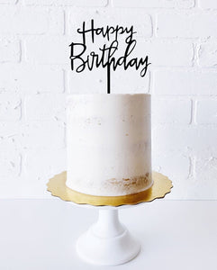 Cursive "Happy Birthday" Shiny Cake Topper