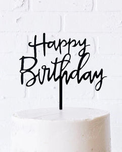 Cursive "Happy Birthday" Shiny Cake Topper
