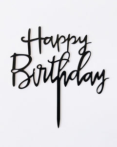 Cursive "Happy Birthday" Shiny Cake Topper